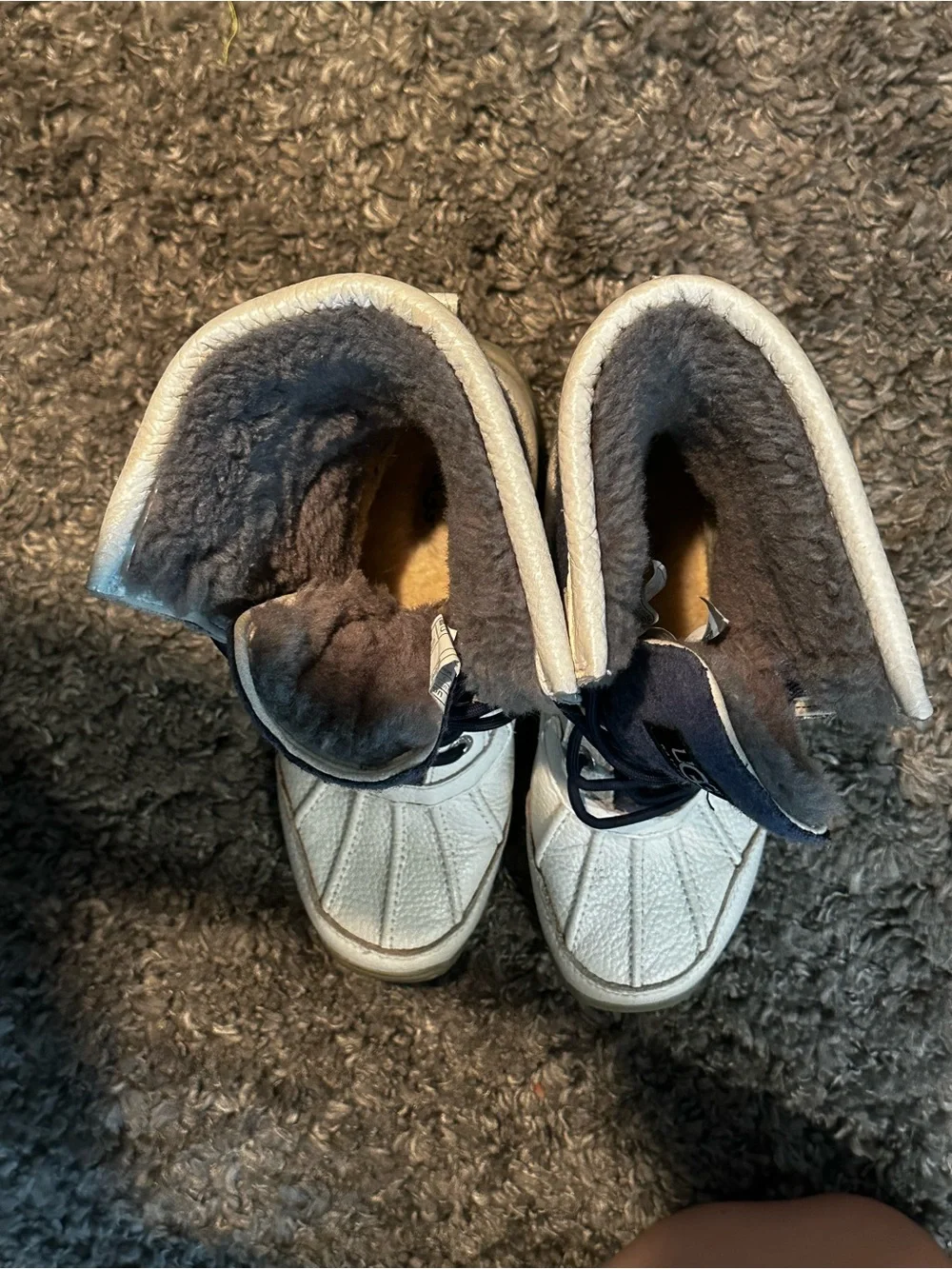 UGG Off-White Winter Lace-Up Boots with Navy Tongue